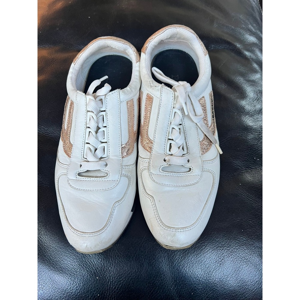 Bally Gavina White Leather Rose Gold Glitter Sneakers US 5.5 EU 36 Low Top